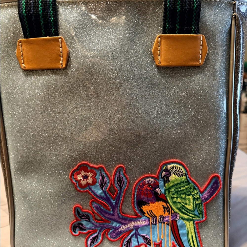 Consuela *VERY RARE* Orange Glitter Tote with Tiger Patch and Striped Handles - Picture 4 of 10